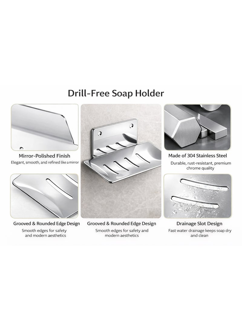 SARAOONT Stainless Steel Wall Mounted Soap Dish Self Adhesive Bathroom Soap Holder with Drainage - Image 3